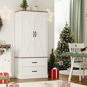 GARVEE Kitchen Pantry Cabinet with Doors and Shelves, Freestanding Tall Kitchen Cabinet with Microwave Stand, Hutch Cabinet for Kitchen, Living Room, Bathroom, White