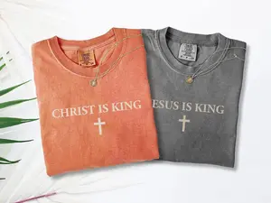Comfort Colors Jesus Is King Shirt, Christian TShirt, Cross On The Sleeve, Jesus Lover Tee, Couples Gift, Birthday Gift, Shirt For Women, Jesus Apparel