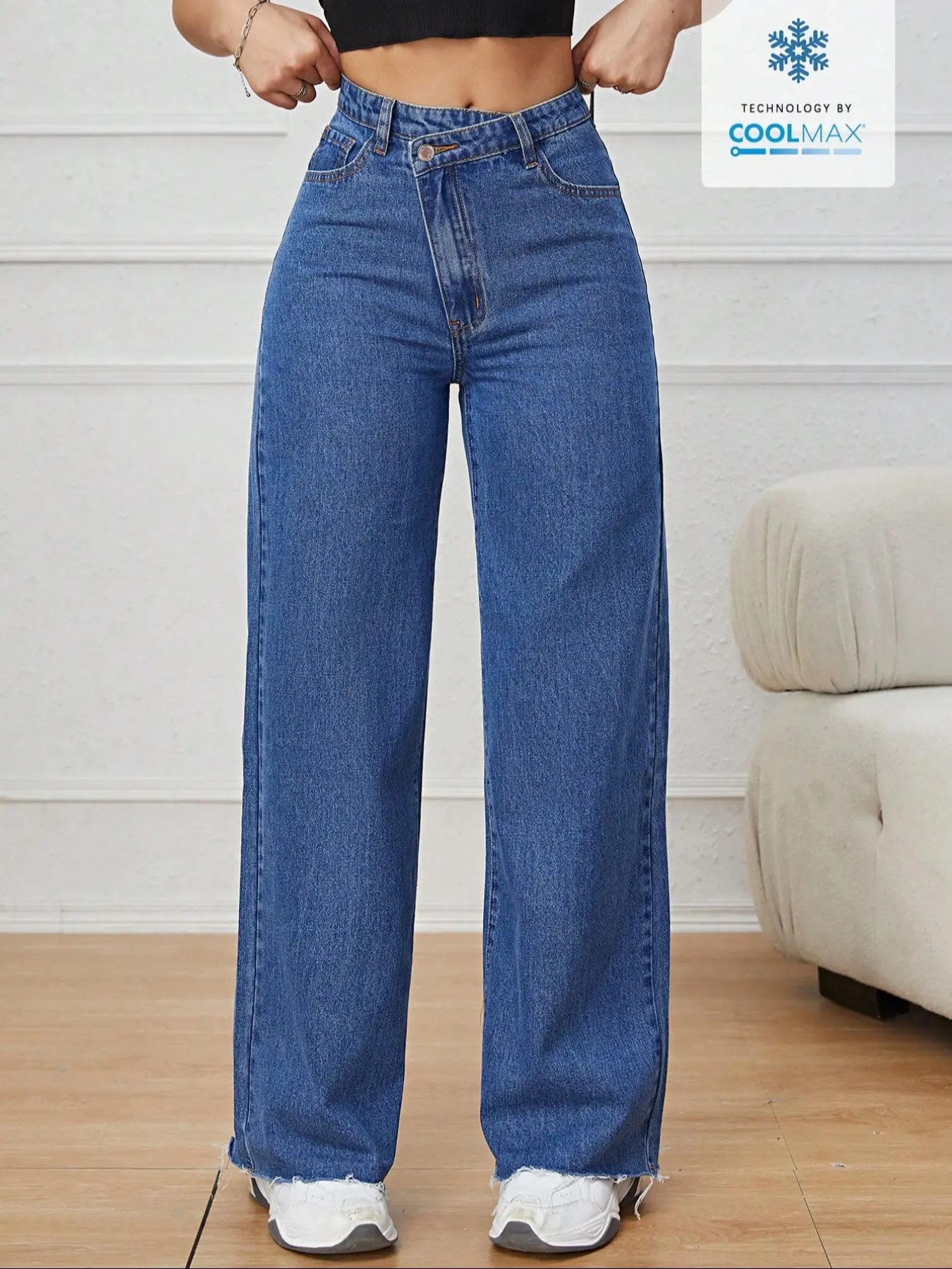 Women's High Waisted Fitted Denim Jeans Pants Trouser Bottom, Asymmetrical Zipper Fly, Breathable Eco-Friendly Fabric, Summer Comfort, Absorbent Odor Control