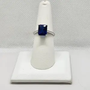 Brand New Sterling Silver 925 Blue Rectangle Gemstone Ring