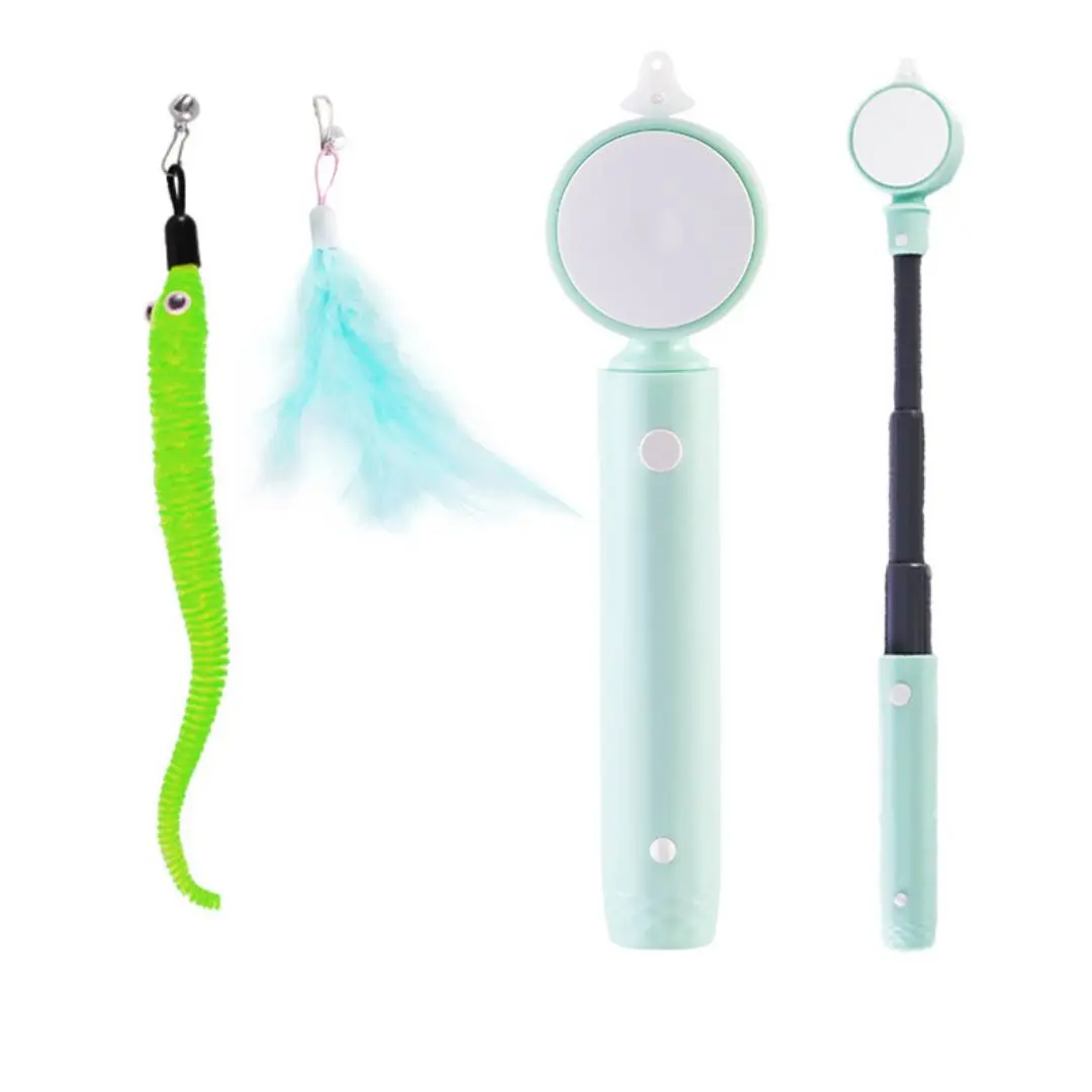 Retractable cat wand With Two Feather Attachments Portable Cat Toys for ...