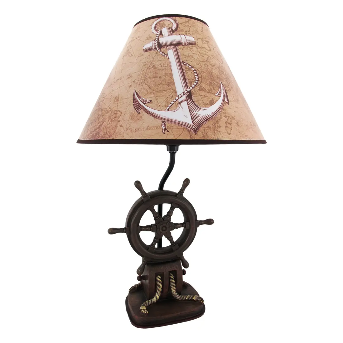 19in Ship Wheel Lamp - Nautical Resin w/ Anchor Shade for Coastal Glow