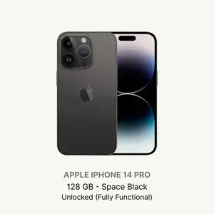 Refurbished Apple iPhone 14 Pro 128GB Space Black Unlocked Smartphone with Charging Cable & White Box Excellent Condition