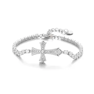 Red Cross Jesus Bracelet Hypoallergenic Gold-Plated with Cubic Zirconia Adjustable Wristband 9.45 Inches Unisex Gift for Christmas Valentine's Day Birthday
