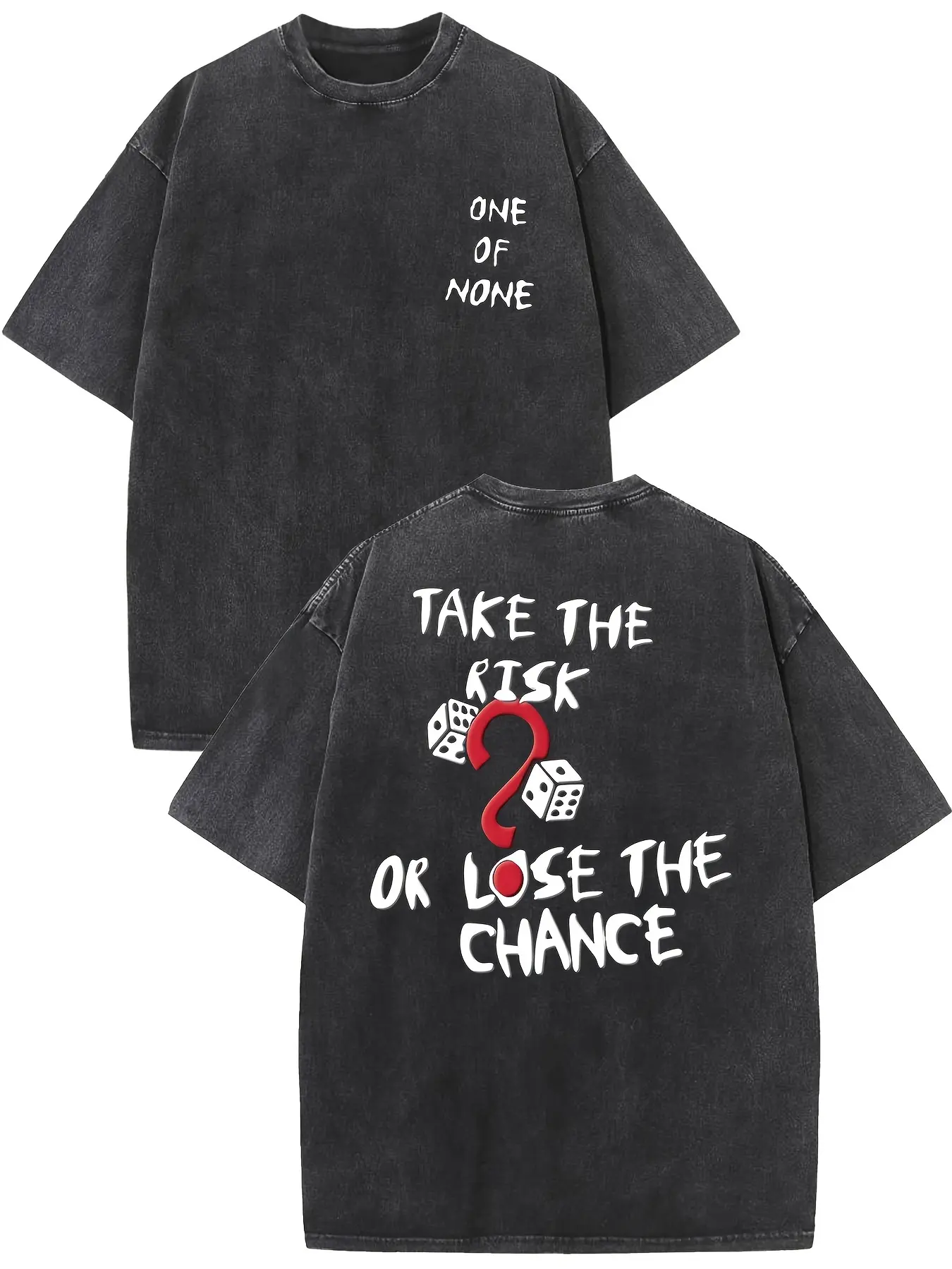 Men's Vintage Graphic T-Shirt, Round Neck Oversized Baggy Fit, Heavyweight 260g Cotton with Dice Slogan Print, Fabric, Retro, Men's T Shirts, Outdoor