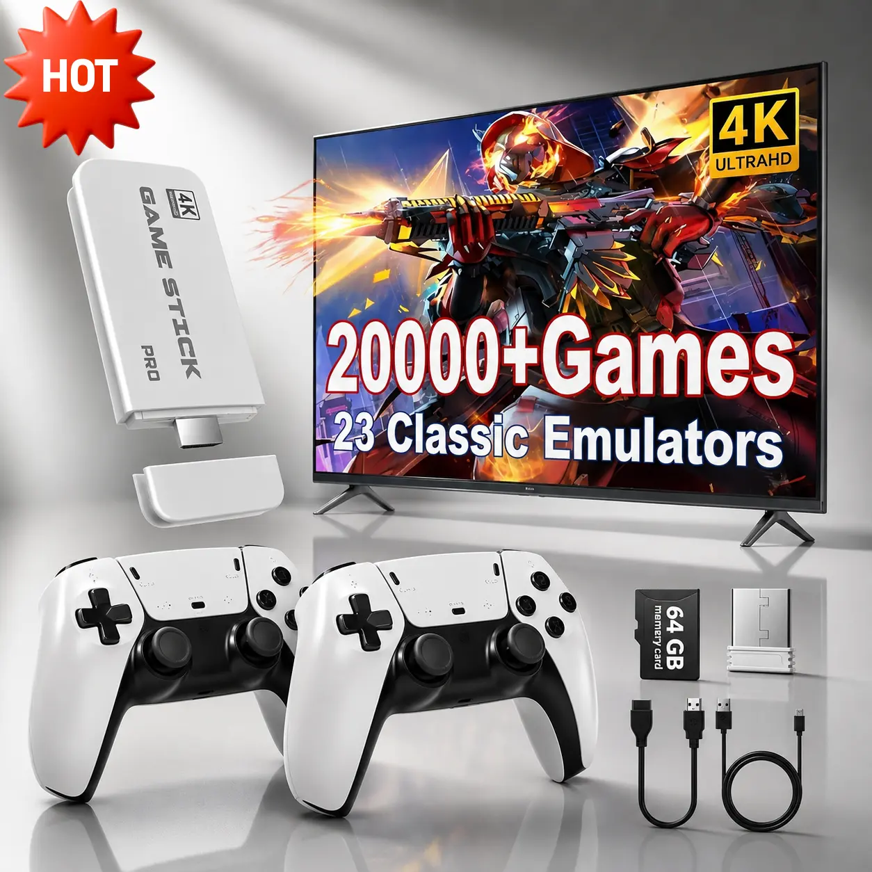 20000+ Games Wireless Retro Game Stick, Vintage Game Stick 4K HD Output System, 2.4G Wireless Controllers, 64GB TF Card for All Ages - Console,TikTokShopBlackFriday,Halloween Christmas New Year Gift
