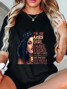 100% Cotton Unisex I Have 3 Side Aries Girl Cool Zodiac Astrology Star Sign T-Shirt