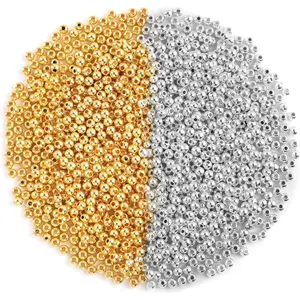 1200Pcs 4mm Round Spacer Beads Smooth Loose Ball Beads for DIY Bracelet Jewelry Making Craft Silver & Gold