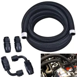 10AN/8AN/6AN Fitting Stainless Steel Braided Oil Fuel Hose Line Kit 5Feet Black