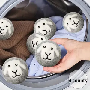 4 Counts Organic Drying Ball, Sheep Design, Reusable Laundry Fabric Softener, High-Quality Washing Machine Accessories, Laundry Balls