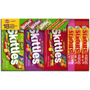 SKITTLES & STARBURST Chewy Candy Graduation Gifts, 18 Ct Bulk Box Snack Bonbon Sweet Candies