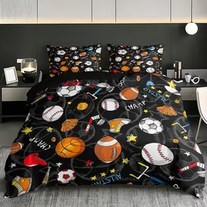 3pcs Trendy Sports Ball Bedding Set, Duvet Cover + 2 Pillowcases, Polyester, Perfect for Teen Bedrooms & Sports Fan Themed Rooms