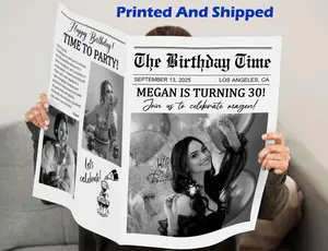 Personalized Birthday Newspaper Photo Prop, Editable Newspaper Template, Large Party Decor for Photography, Custom Birthday Gift Idea