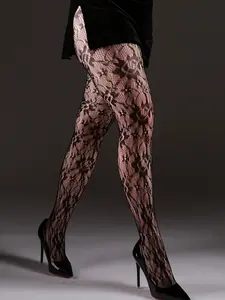 【Plus size】Women's High Elasticity Fit Lace Mesh Pantyhose, Underwear, Transparent Silk Stockings, Elegant Sexy Floral Design for Party, Photography, Daily Wear, Elegance