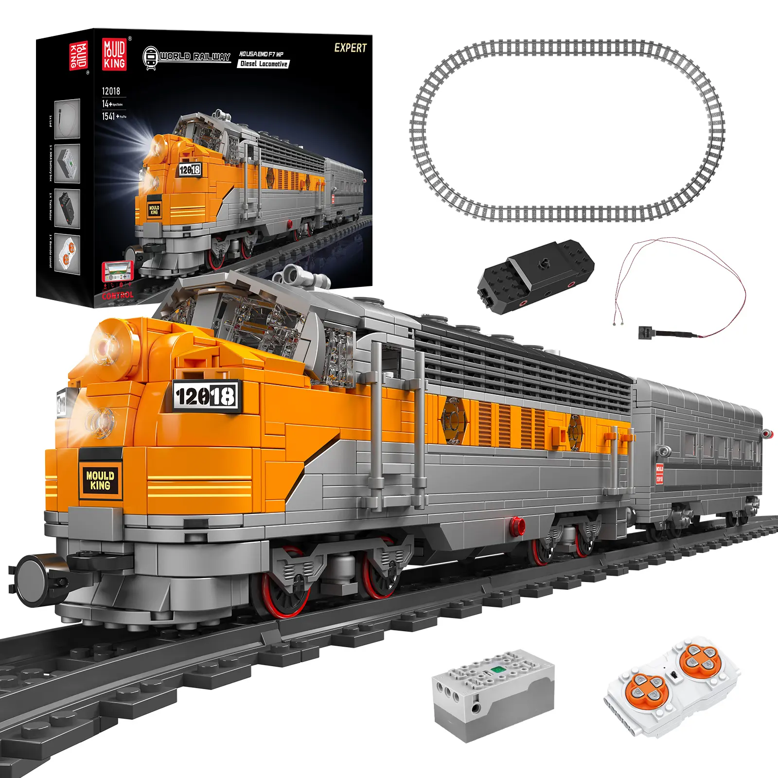 Mould King 12018 Carbon Fiber Lithium Battery Train Building Block Kit, 1541-Piece Set with Rail, Motor, APP Remote Control, STEM/Collecting Toy for 12+ Years Above