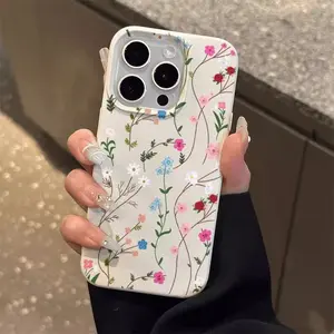 Full-screen floral pattern case suitable for iPhone 17 16 Pro Max, lychee pattern soft case with large holes for 11 12