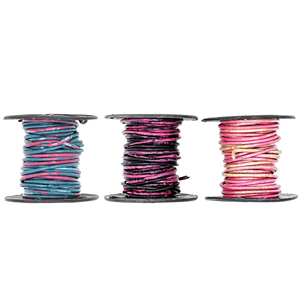 JTV Aurora Blend, Black Orchid, & Party Pink 1.5mm Round Leather Cord Set Total of 15 Meters