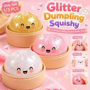 Glitter Dumpling Squishy, Dumpling Squishies, Anxiety Squishies, Fidget Cube Stress Relief, Soft Bun Stress Relief Fidget Toy, Fun Desk Decor & Mystery Gift for Teens & Adults