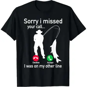 Humorous Fisherman T-Shirt Featuring a Fishing Phone Call Scene and Fishing Line Design