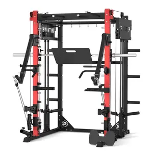 Smith Machine with Jammer Arms, Leg Press Board and Bench RitKeep PMAX-4750 1800 lb Capacity , Dual Plate Loaded Multifunctional Fitness Machine with 1:1 & 2:1 Adjustable Pulley System for Home Gym