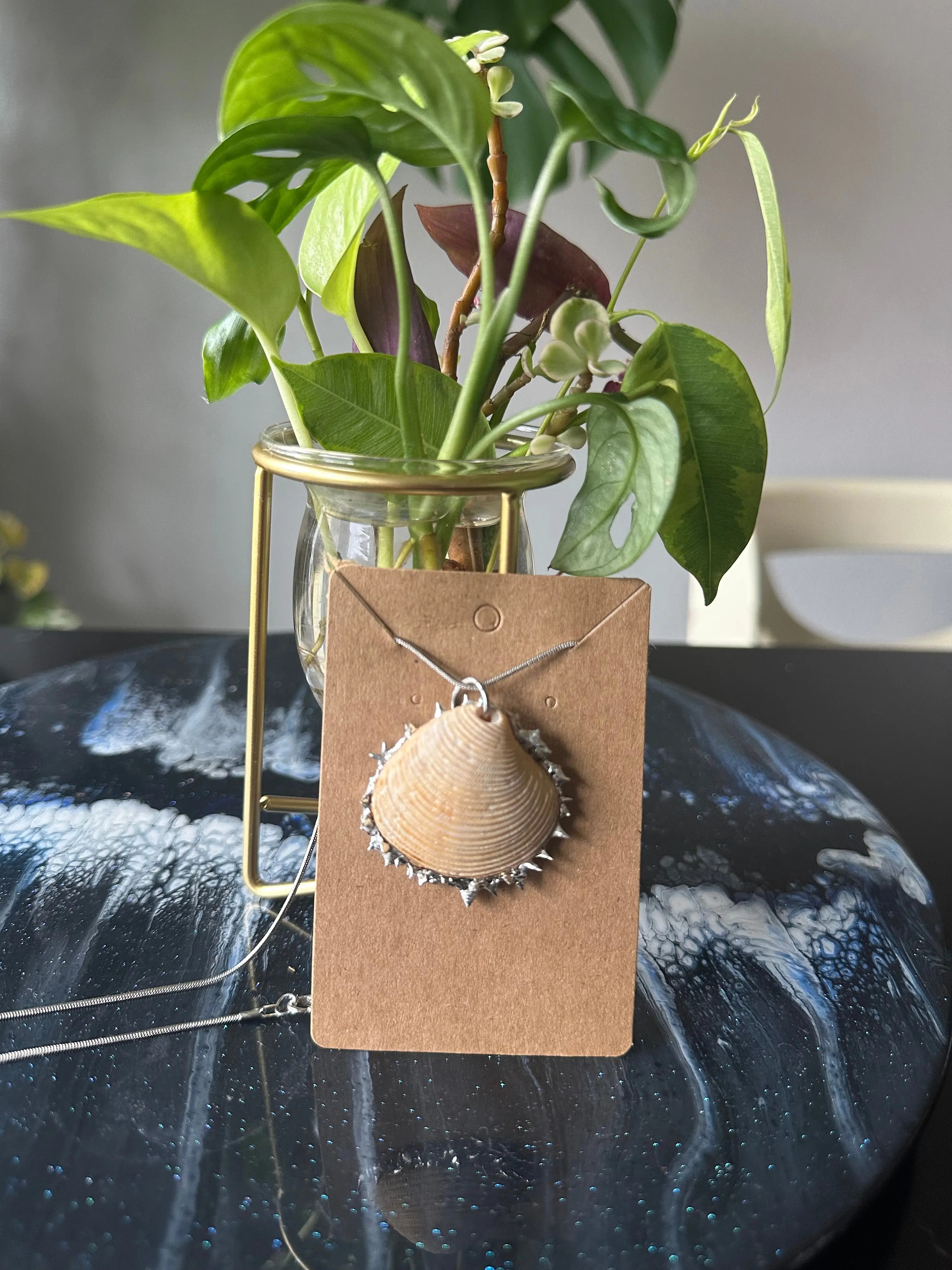 Goth Mermaid Cone Shell Necklace, Handcrafted with Jagged Edge, Coastal Charm & Gothic Mystery Costume Jewelry Accessory, Lead-Free Tin, Natural, Otherworldly, Tin Soldered Edge, Unique, Handmade Craft, Shell Necklaces, Ocean Theme Necklaces