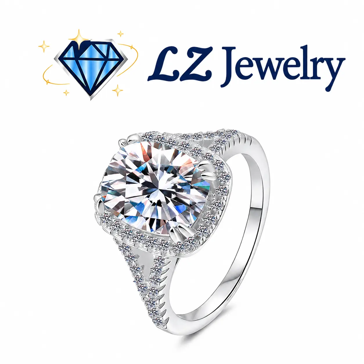 #91（Cushion Cut 4CT）925 Sterling Silver Synthetic Moissanite Ring