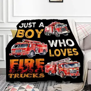 Fire Trucks Enthusiast Boy Who Loves Firetrucks Cozy Warm Lightweight Decorative Throw Flannel Blanket for Sofa Bed Fall Festivals