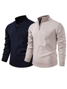 Men's 2-Pack Half-Zip Stand Collar Long Sleeve Knitwear, Anti-Pilling Soft Fabric, Windproof Design, Ribbed Hem, Casual & Commute Wear