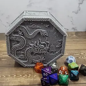 Year of the Dragon Dice Box, Unique Hexagonal Storage, Perfect Geeky Gift for Gamers, Year of the Dragon Trinket Box, Great Fantasy Gift Organiser Smooth
