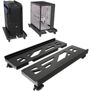 Computer Tower Stand, Adjustable Mobile CPU Stand with 4 Rolling Caster Wheels, PC Tower Stand Fits  PC Under Desk-D-Black