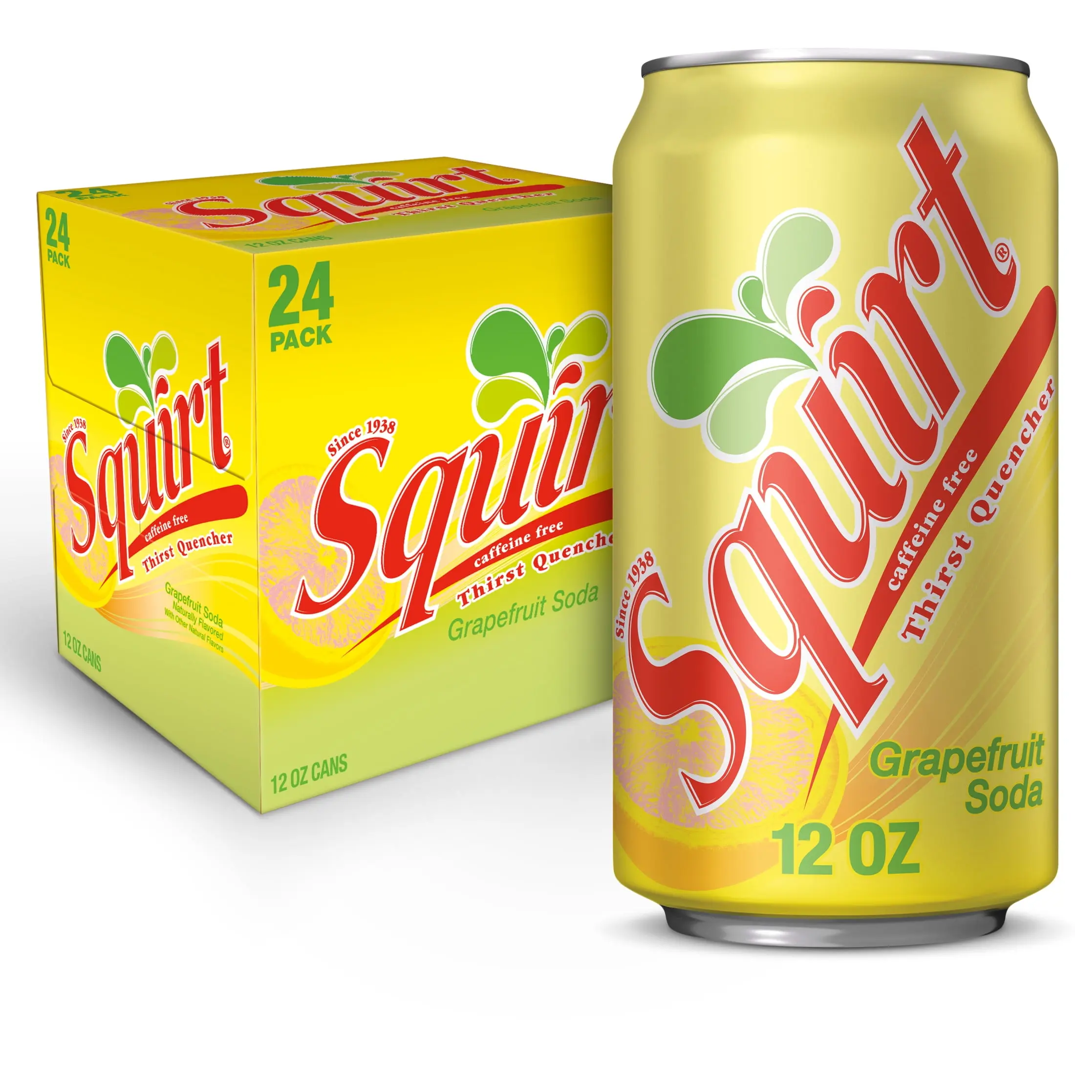 Squirt Caffeine Free Grapefruit Soda Pop, 12 fl oz, 24 Pack Cans