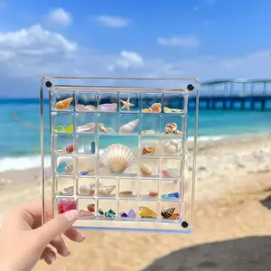 36 Grid Divided Compartments Mini Shell Storage Box Magnetic Closure High Transparency Acrylic Display Organizer for Shells Collectors & Home Decor