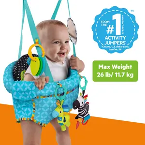 Bright Starts Special Bounce 'n Spring Deluxe Door Jumper with Take-Along Toys - Fits Securely in Most Doorways, Lightweight Design, Includes 4 Tactile-Stimulating Toys