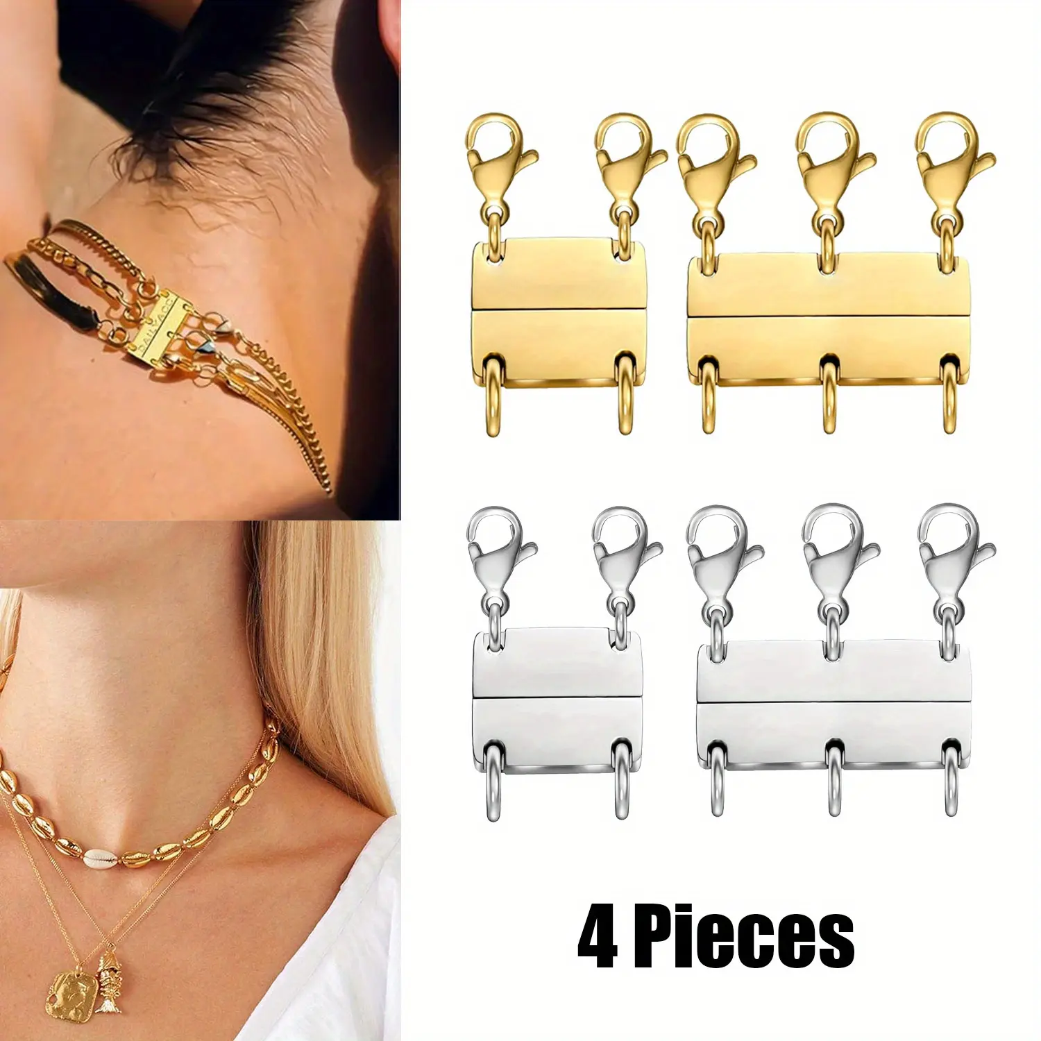 Layered Necklace Clasp 18K Gold and Silver Necklace Separator for Layering, Multiple Jewelry Clasps and Closures for Women