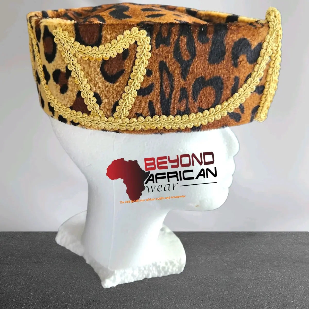 Mobutu Leopard Print Hat Lace Designed Traditional Men hats, African men native foldable velvet hat igbo caps African Leopard Print Hats