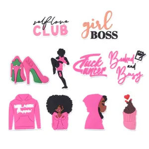 Selflove Club 10 pcs Breast Cancer Shoe Charm Pink Girl Love Club Girl Boss Shoe Accessory for Women