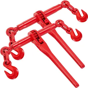 VEVOR 9215LBS 3/8\" – 1/2\" Ratchet Binders 9, TikTokShopBlackFriday,215 LBS Secure Working Load, G70 Hooks and Adjustable Length, for Grade 70-80 Chains, Tie Down, Hauling, Towing, 2-Pack, Red