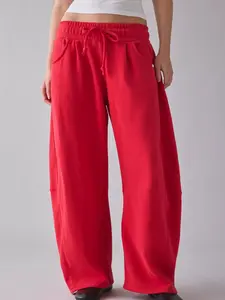 Out From Under Essential Barrel Leg Full Length Sweatpants Mid-Rise Elastic Waist Drawstring Knit Womenswear