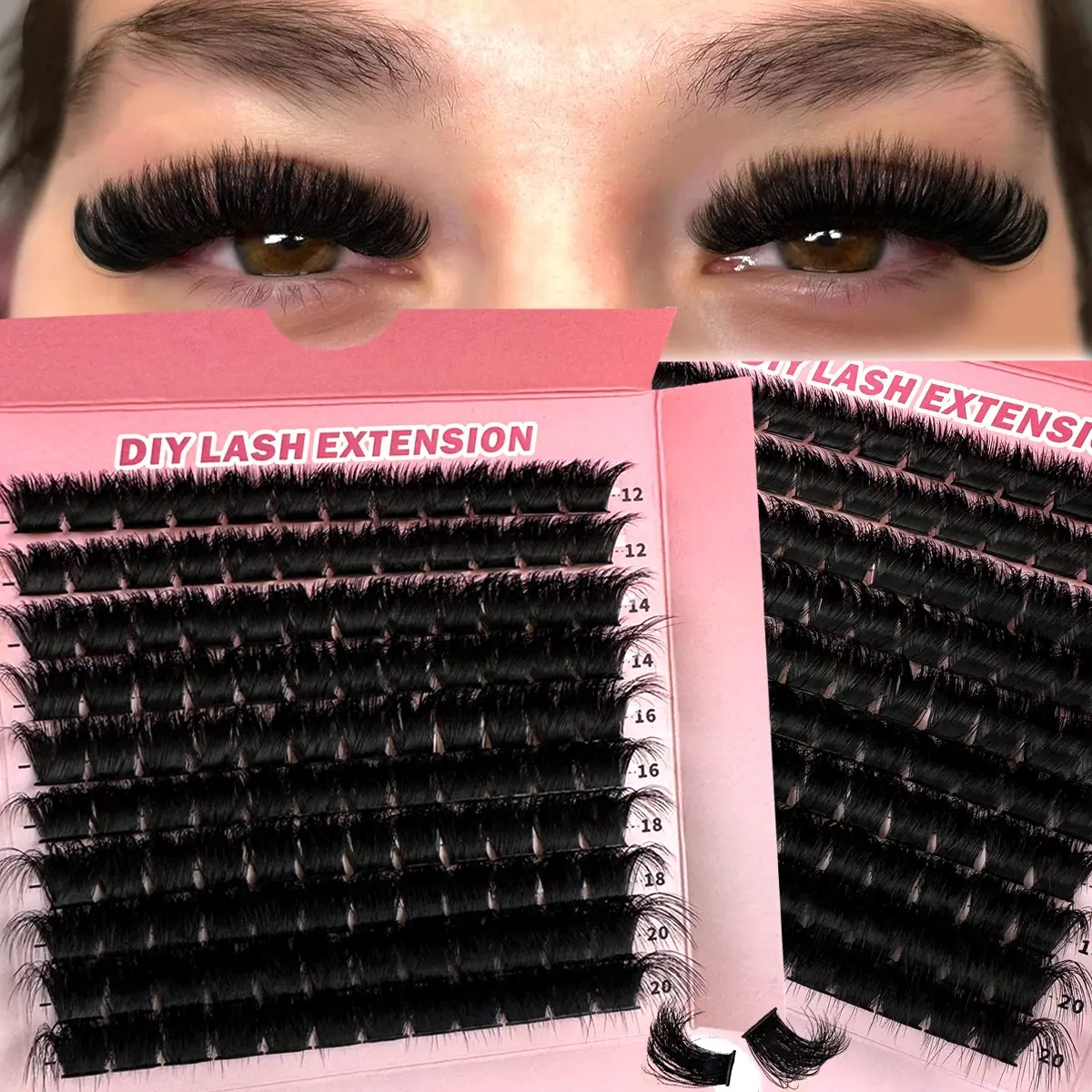 60D/80D/100D/120D/160D/200D DIY Volume Lashes Clusters 200pcs Mixed Lengths 12-20mm D Curl Volumized Dense Reusable Dramatic Lashes Easy to Use for Beginners Makeup False Eyelash Extensions