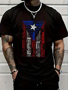 Tee   Puerto Rican Flag Shirt With Towns And Cities Of Puerto Rico T-Shirt Women's Men Graphic Tee Men's Patriotic Flag Heart T-Shirt Breathable T-Shirt with Look