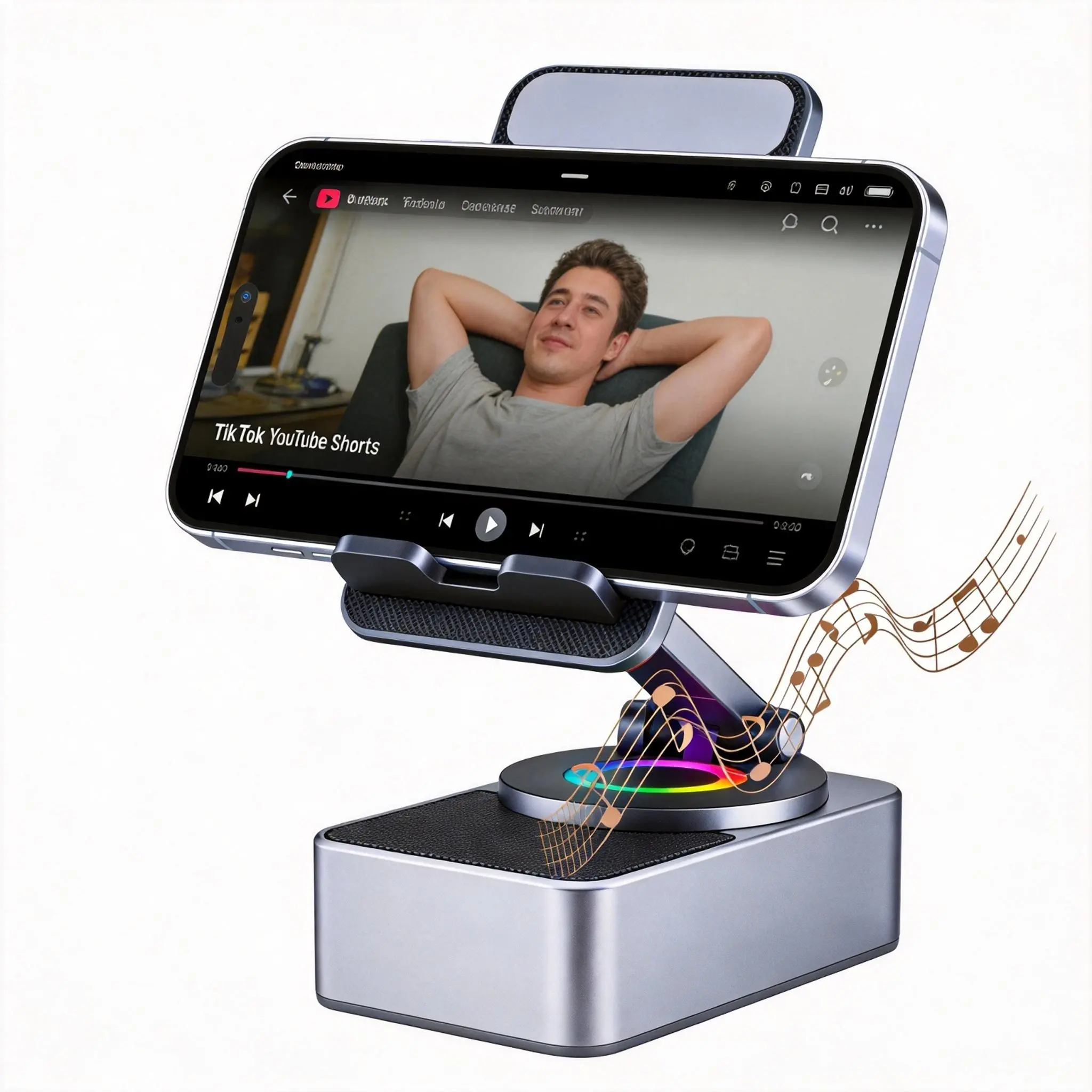 Adjustable Foldable Silicone Cellphone Holder with Wireless Bluetooth Speaker - HD Surround Sound, Smartphone Mount, Button-Controlled Cool Gadgets, Compatible with Mobile Devices, Christmas Gift for Men