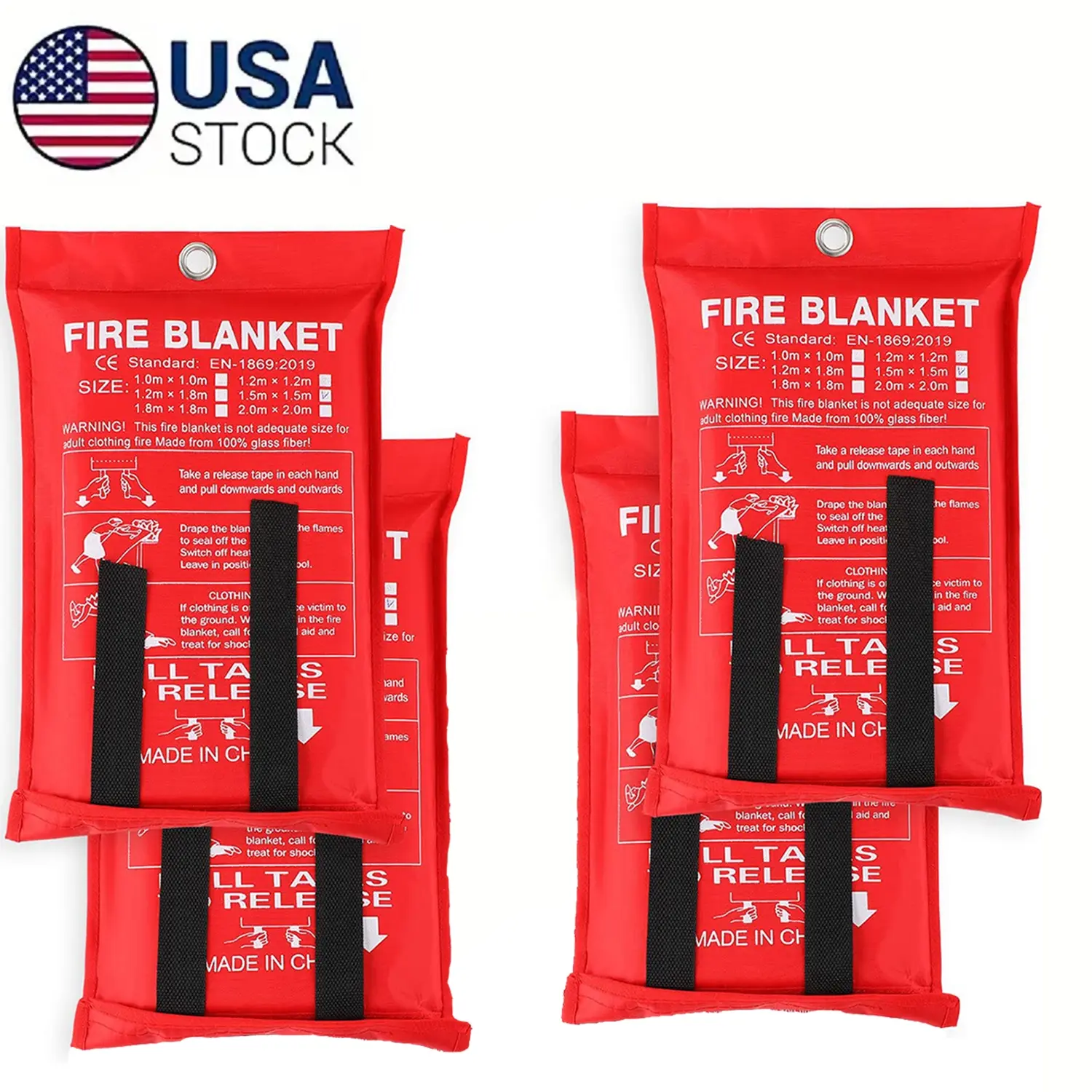 Fire Blanket 4-Pack – Emergency Fire Suppression for Home & Kitchen – 40"x40" Fireproof Fiberglass Safety Blankets – Heat Resistant & Easy to Use – Smothers Grease & Electrical Fires