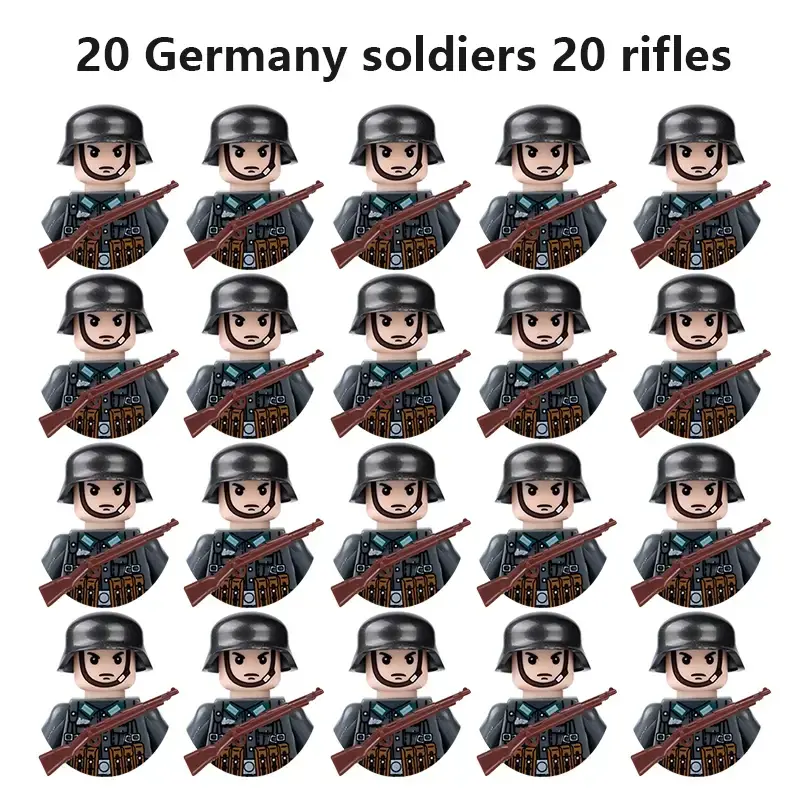 20pcs/lot WW2 Military Soviet US UK China France Soldiers Building Blocks Poland Canada Japan Army Figures Bricks Toys For Boys