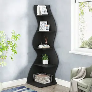 Modern Minimalist 5-Layer Corner Bookshelf, Corner Bookshelf, Display Cabinet, Shelving Unit, Open Storage, For Living Room, Study, And Bedroom. Multifunctional Storage Shelf. Easy To Install.