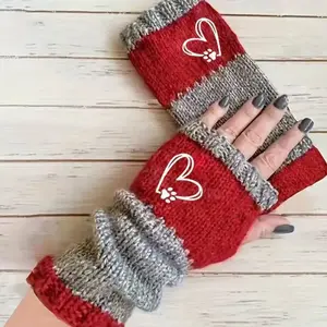 Stylish Warm Patchwork Embroidered Heart Gloves – Cozy Spring Accessory for Chilly Days Cycling Winter Windproof Elegant Plush Fleece-Lined Festival