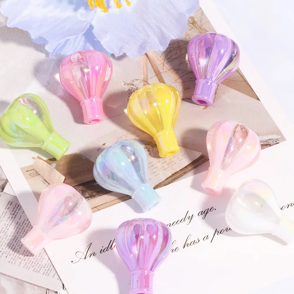 20pcs Hot Air Balloon Acrylic Beads – Kawaii Iridescent UV Printed Charm Beads, Cute Balloon Pendant Beads for DIY Jewelry Making Supplies, Phone Charms, Bag Chains, Keychains & Handmade Accessories