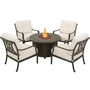 Salem 5-Piece Outdoor Fire Pit Set with 4 Club Chairs and Round Aluminum Fire Table