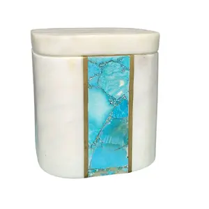 Marble Jar Canister with Brass and Turquoise Accents Well Made Elegant Design Functional Lid Versatile for Home and Office Use