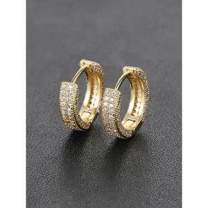 Men's Hip Hop Style Unisex Luxurious Zircon Hoop Shape Earrings, Luxurious Design with Mirrored Cubic Zirconia, Copper Plated Silver Color and, Personal Fashion