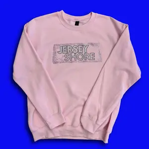 Pink Jersey Shore Stamp Rhinestone Crewneck – Baby Pink Sweatshirt Tops Casual Sweater